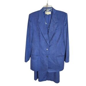 Vintage Indigo Glorasuede 2-pc Faux Suede Skirt Suit - Size 14 - Made in Korea